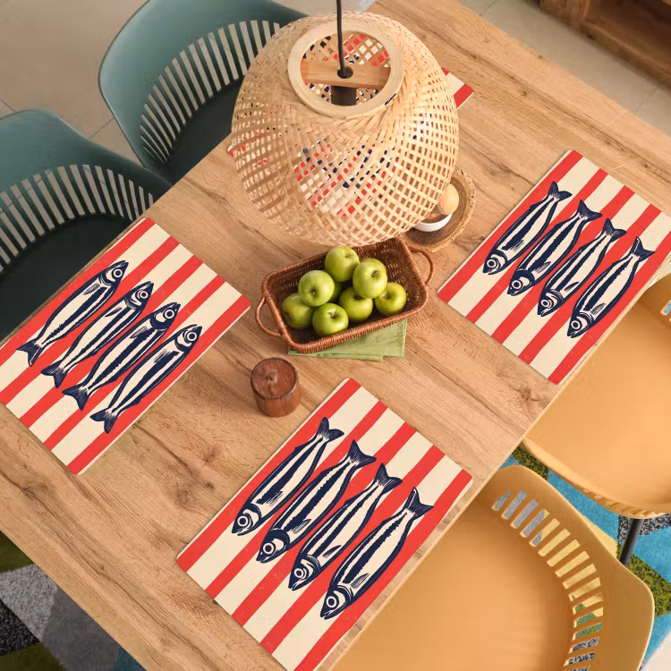 Placemat - 6 stuks - Sardines - Rood en beige strepen — 4