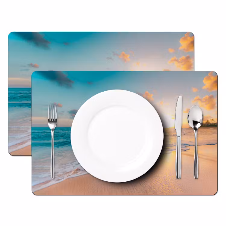 Placemat - 6 stuks - Zonsondergang - Strand - Zee - Zomer - Blauw — 2