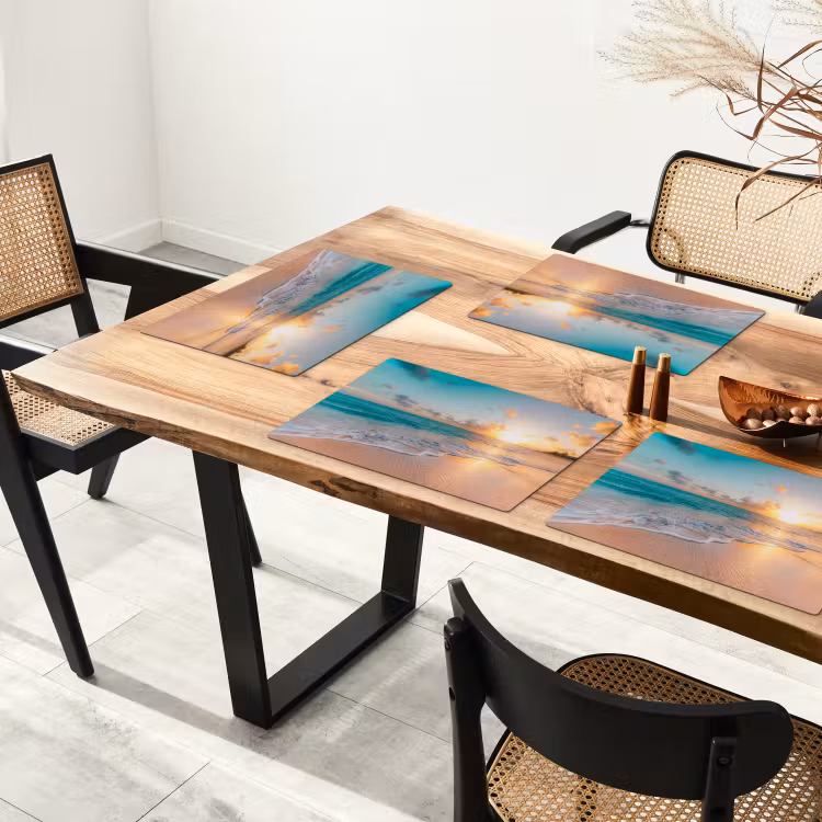 Placemat - 6 stuks - Zonsondergang - Strand - Zee - Zomer - Blauw — 3