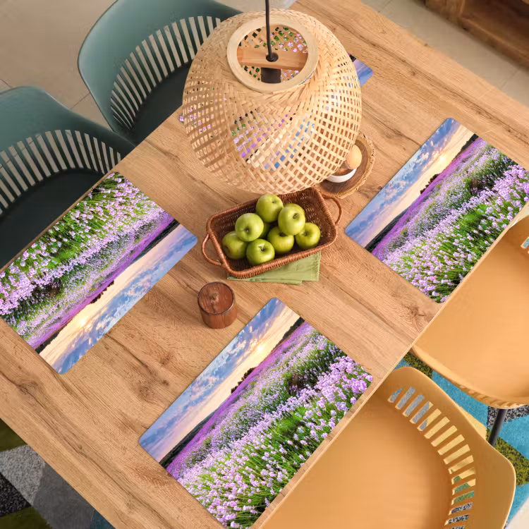 Placemat - 6 stuks - Lavendel - Bloemen - Zonsondergang - Paars - Weide — 3