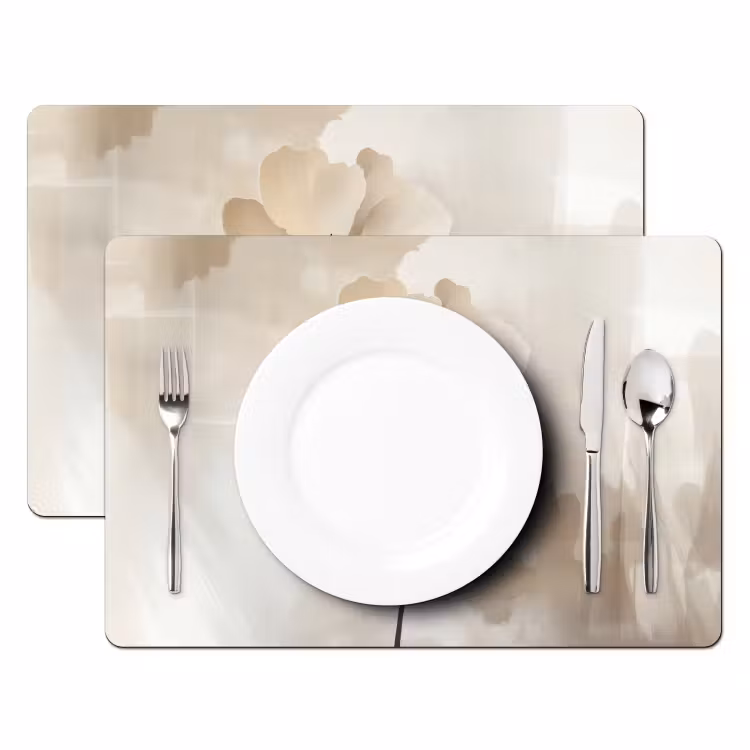 Placemat - 6 stuks - Bloem - Beige - Verf - Schaduw — 2