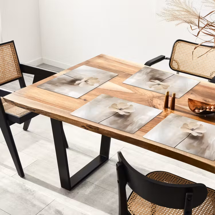 Placemat - 6 stuks - Bloem - Beige - Verf - Schaduw — 3