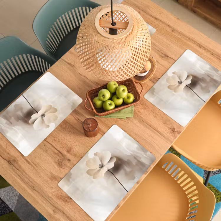 Placemat - 6 stuks - Bloem - Beige - Verf - Schaduw — 4