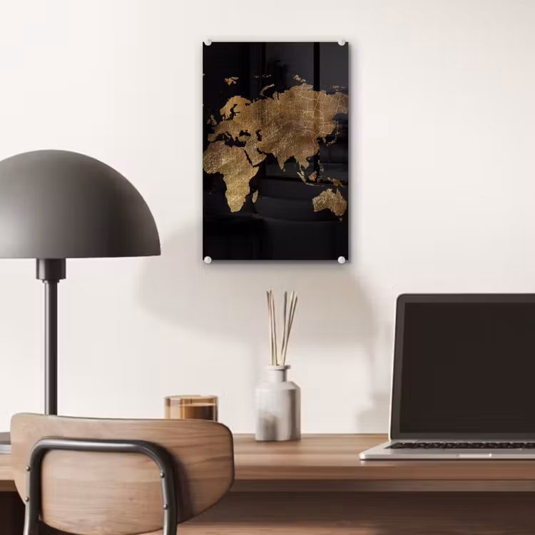 Glas schilderij - Wereldkaart - Goud - Luxe - Aarde - Zwart — 7