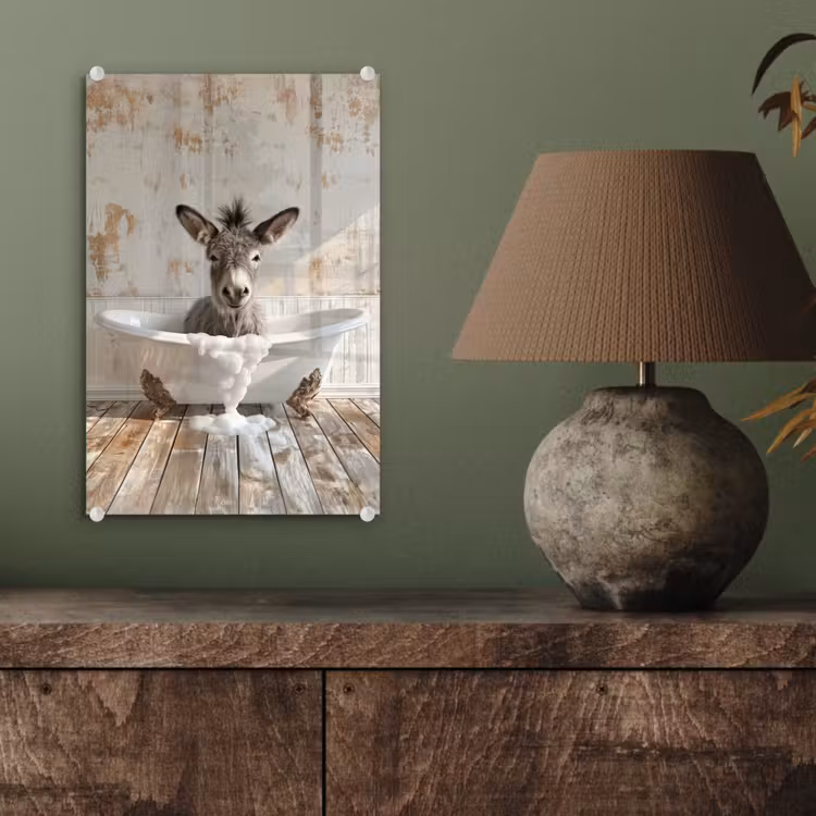 Glas schilderij - Ezel - Dieren - Badkuip - Schuim — 4