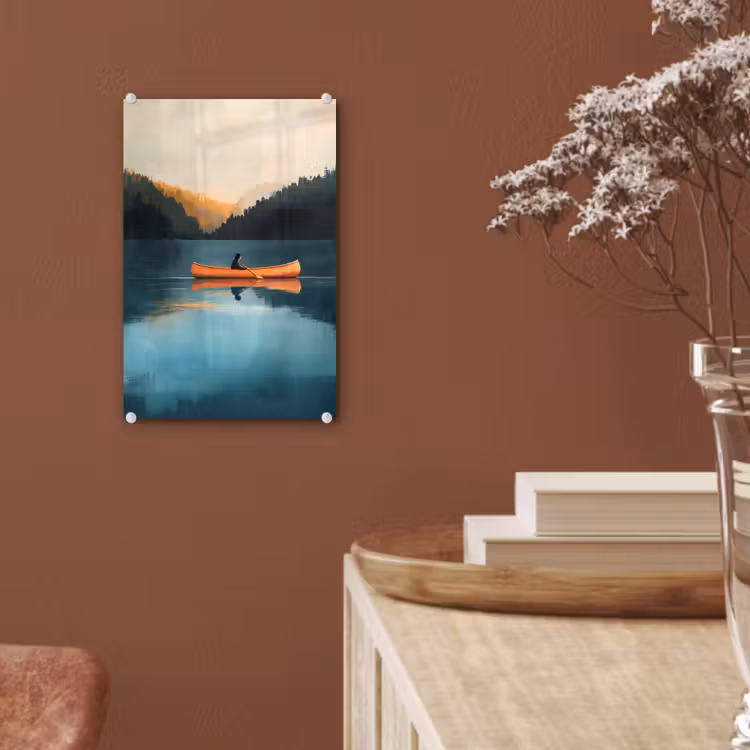 Glas schilderij - Bossen - Meer - Kano - Oranje — 6