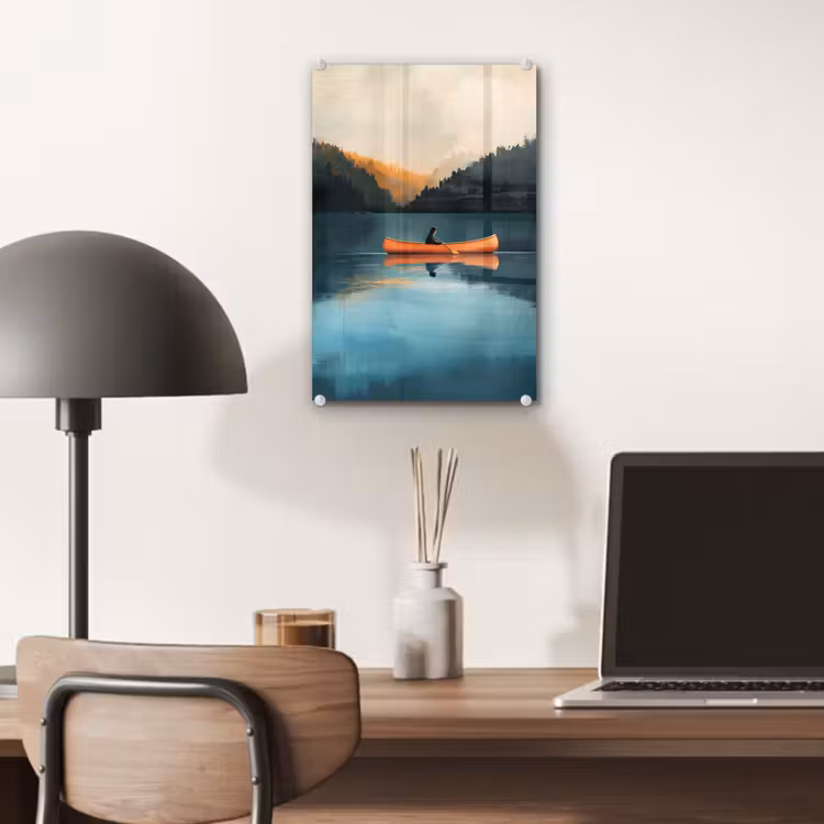 Glas schilderij - Bossen - Meer - Kano - Oranje — 7