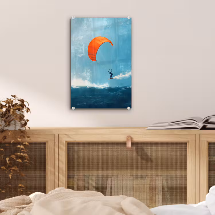 Glas schilderij - Kitesurfer - Oranje - Zee - Lucht — 5