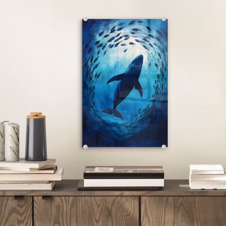 Glas schilderij - Walvis - Vissen - Donkerblauw — 2