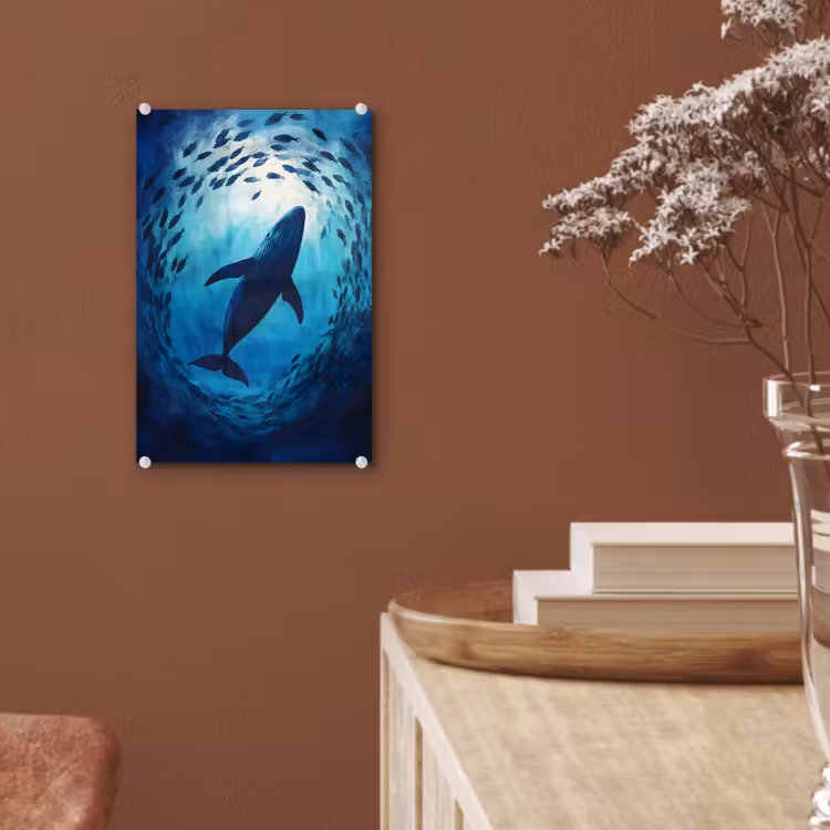 Glas schilderij - Walvis - Vissen - Donkerblauw — 6