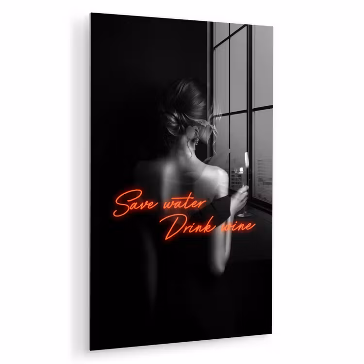 Glas schilderij - Wijn - Vrouw - Neon - Quote — 1