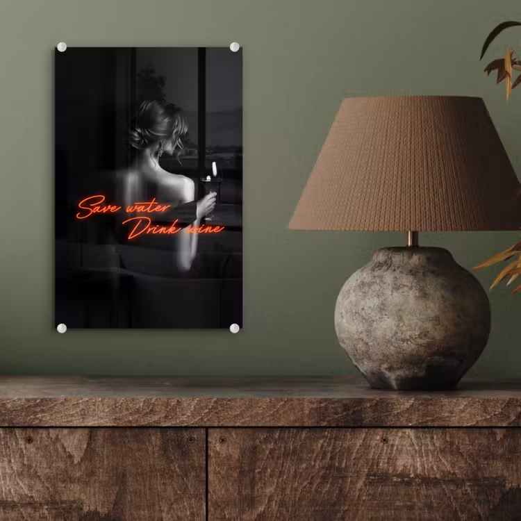 Glas schilderij - Wijn - Vrouw - Neon - Quote — 4