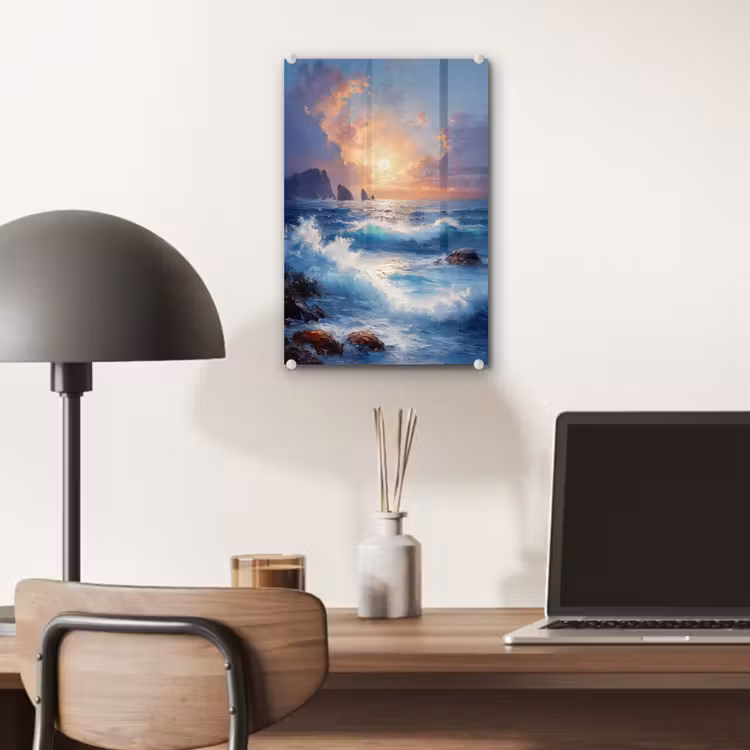 Glas schilderij - Golven - Zee - Kleurrijk - Rotsen — 7