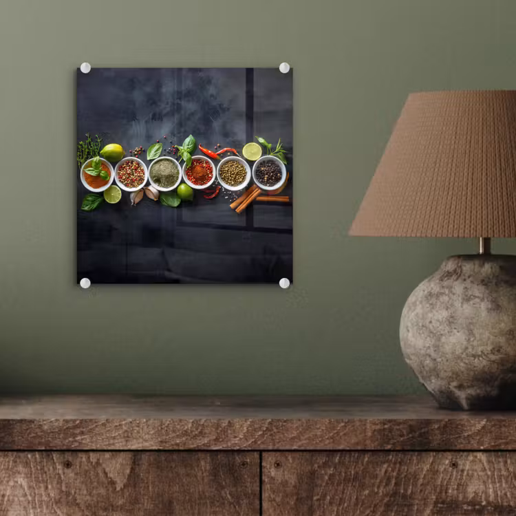 Glas schilderij - Kruiden - Specerijen - Betonlook - Stilleven — 4