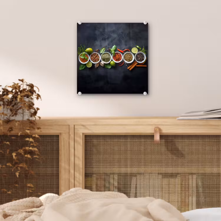 Glas schilderij - Kruiden - Specerijen - Betonlook - Stilleven — 5