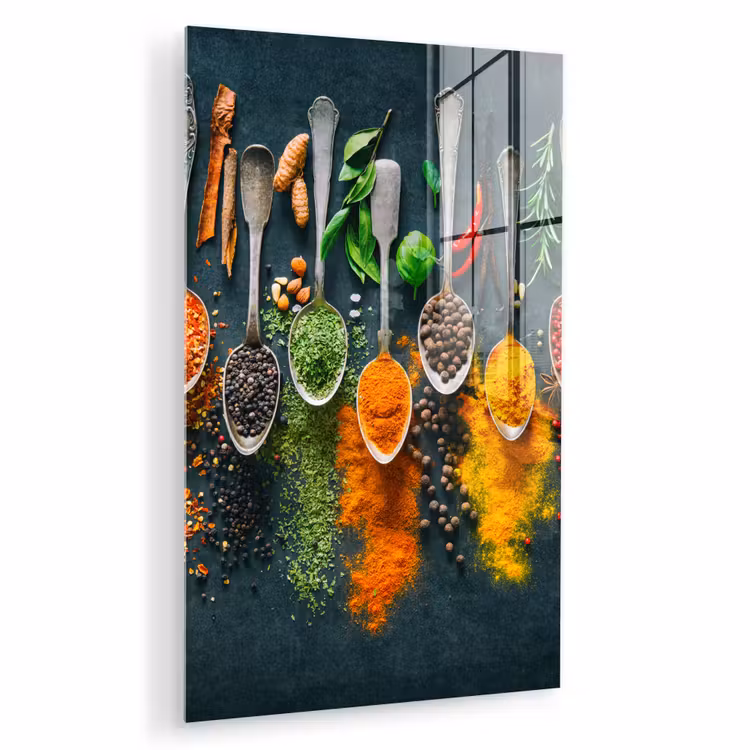 Glas schilderij - Kruiden - Specerijen - Lepels — 1