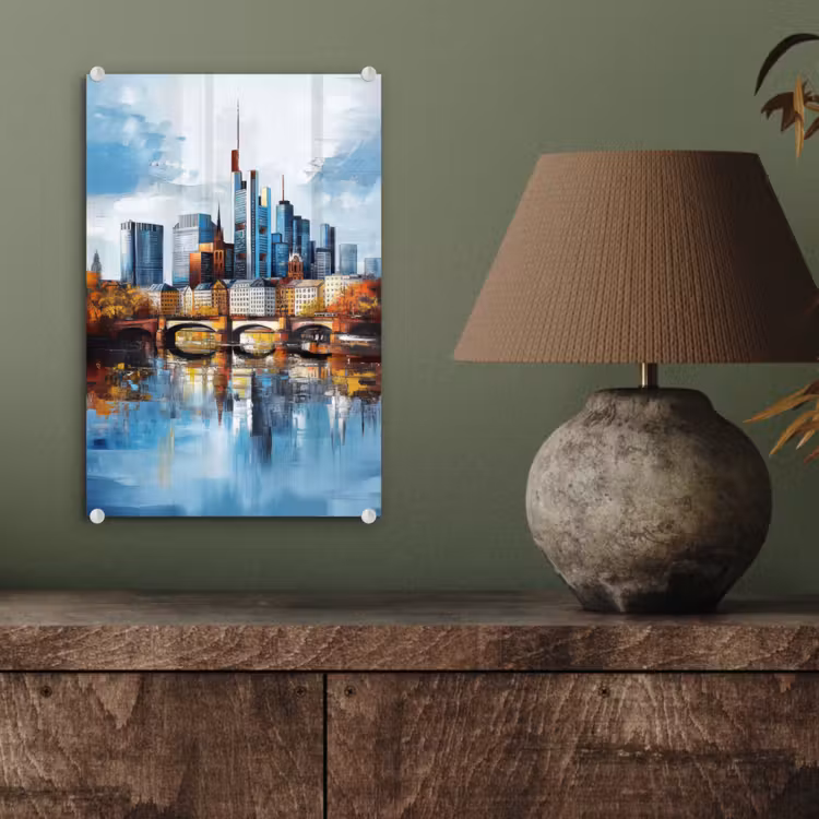 Glas schilderij - Bomen Frankfurt- Stad - Skyline - Brug — 4