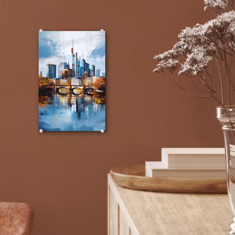 Glas schilderij - Bomen Frankfurt- Stad - Skyline - Brug — 6