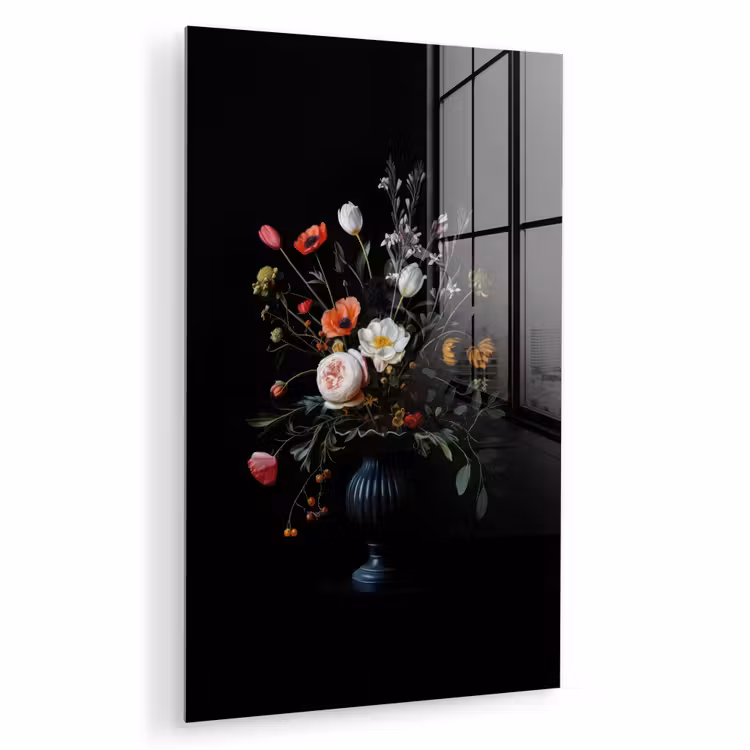 Glas schilderij - Bloemstuk - Vaas - Zwart — 1