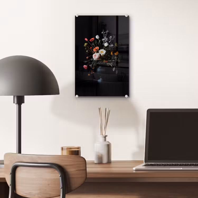 Glas schilderij - Bloemstuk - Vaas - Zwart — 7