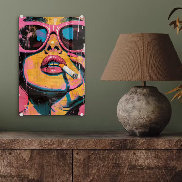 Glas schilderij - Portret - Vrouw - Abstract - Zonnebril — 4