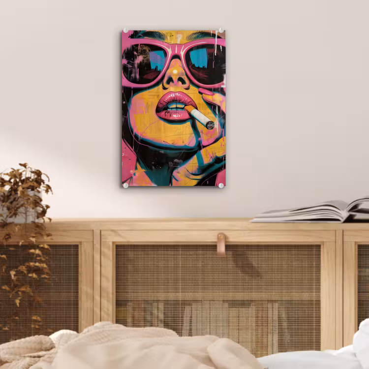 Glas schilderij - Portret - Vrouw - Abstract - Zonnebril — 5