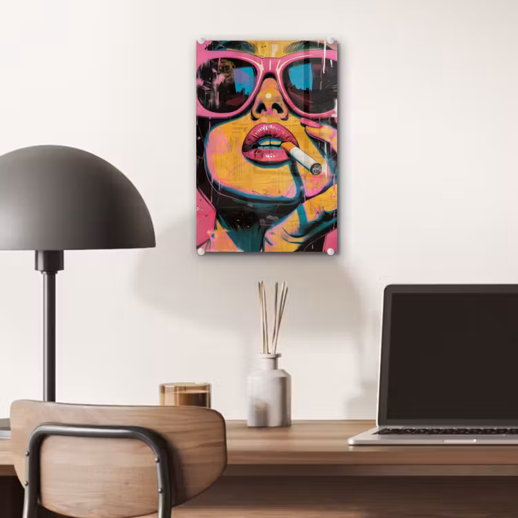 Glas schilderij - Portret - Vrouw - Abstract - Zonnebril — 7