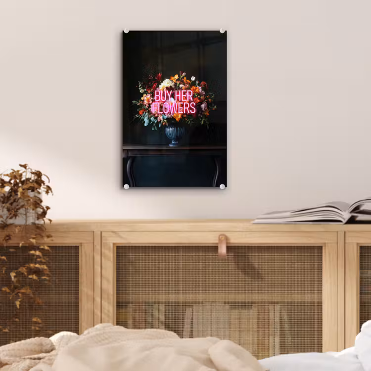 Glas schilderij - Quote - Bloemen - Vaas - Neon — 5