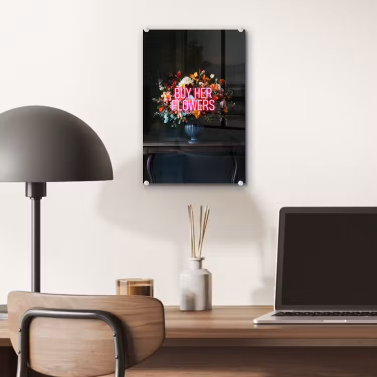 Glas schilderij - Quote - Bloemen - Vaas - Neon — 7