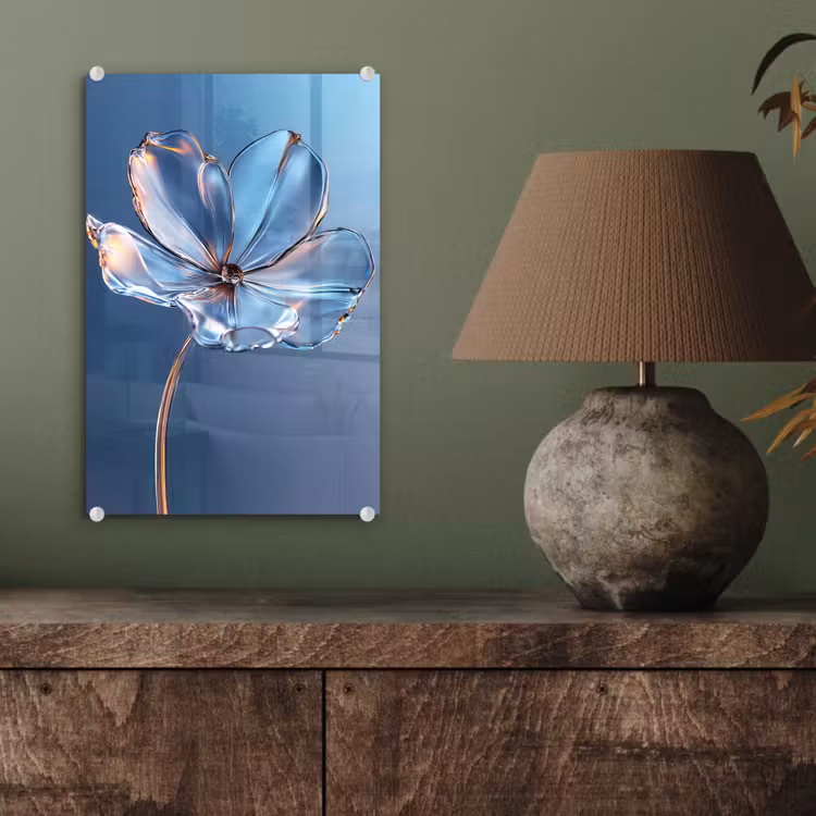Glas schilderij - Blauw - Bloem - Glazen - Sierlijk — 4