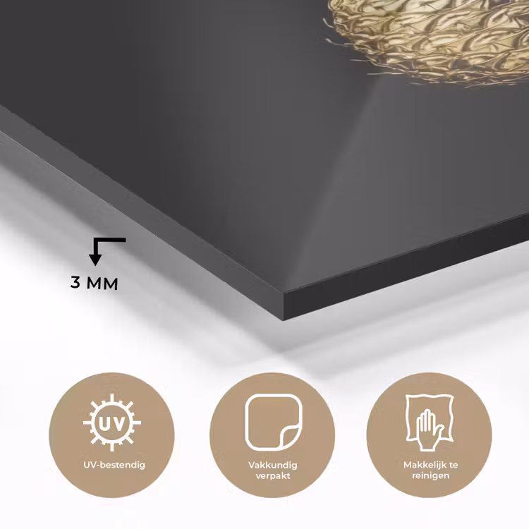 Glas schilderij - Ananas - Zwart - Goud - Luxe — 3