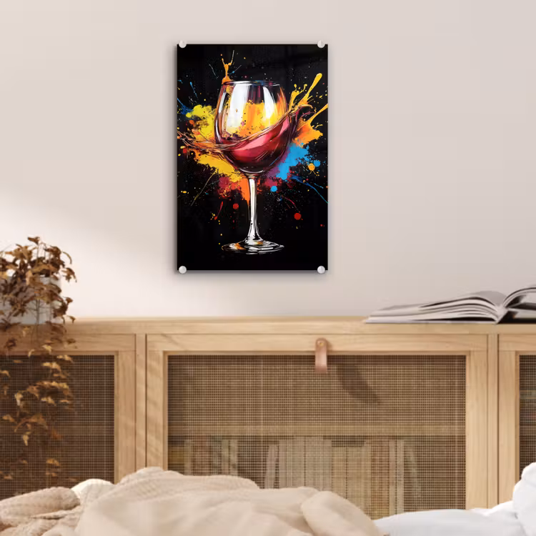 Glas schilderij - Wijn - Glas - Graffiti - Borrel - Rood - Verf — 5