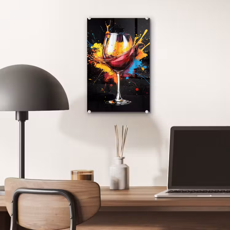 Glas schilderij - Wijn - Glas - Graffiti - Borrel - Rood - Verf — 7