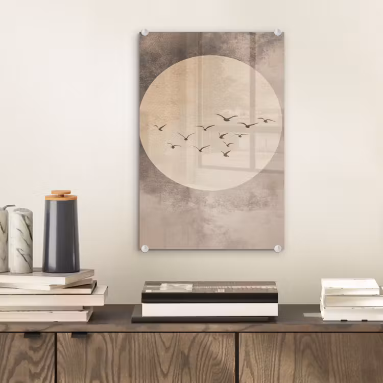 Glas schilderij - Vogel - Beige - Japandi — 2