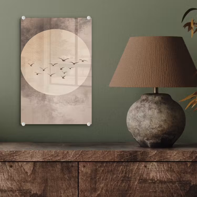 Glas schilderij - Vogel - Beige - Japandi — 4