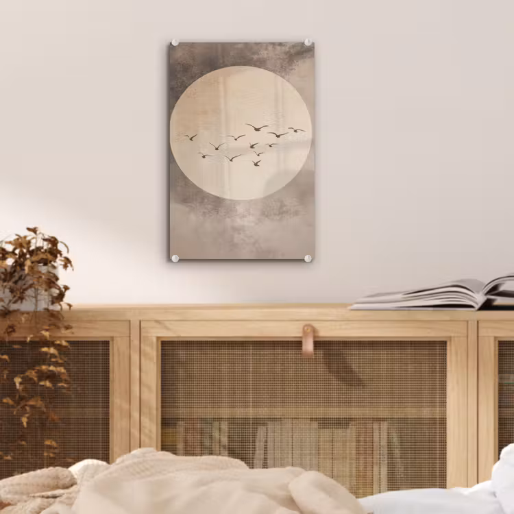 Glas schilderij - Vogel - Beige - Japandi — 5