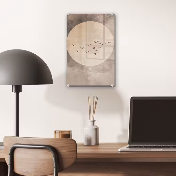 Glas schilderij - Vogel - Beige - Japandi — 7