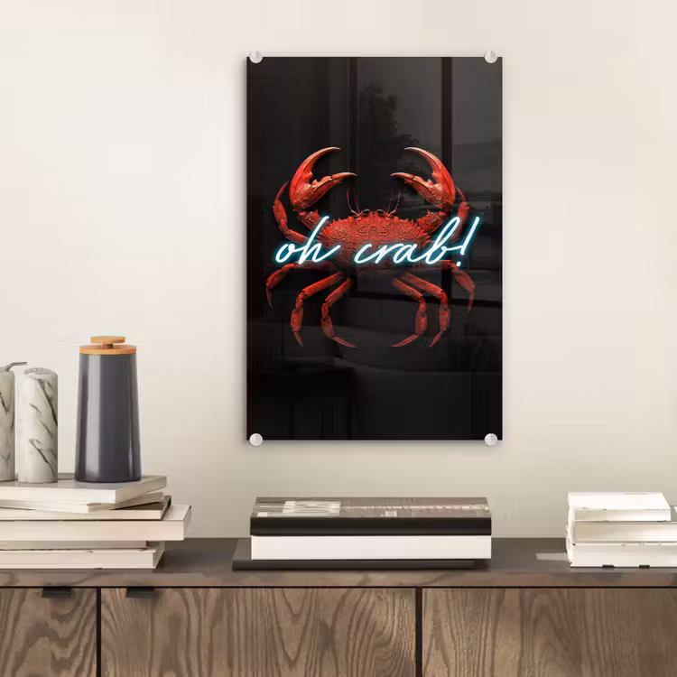 Glas schilderij - Krab - Rood - Neon - Quote — 2