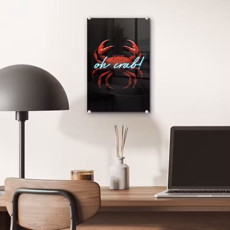 Glas schilderij - Krab - Rood - Neon - Quote — 7