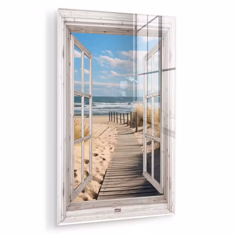 Glas schilderij - Raam - Zee - Kust - Natuur - Doorkijk - Strand - Waddenzee — 1