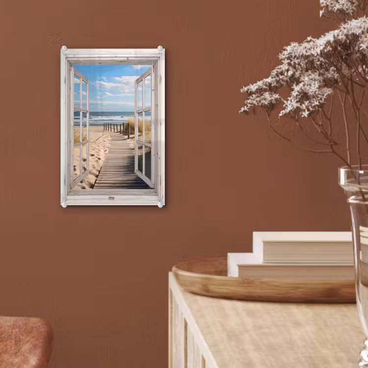 Glas schilderij - Raam - Zee - Kust - Natuur - Doorkijk - Strand - Waddenzee — 6