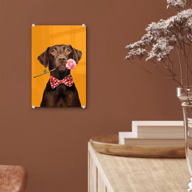 Glas schilderij - Hond - Oranje - Roos - Valentijn — 6