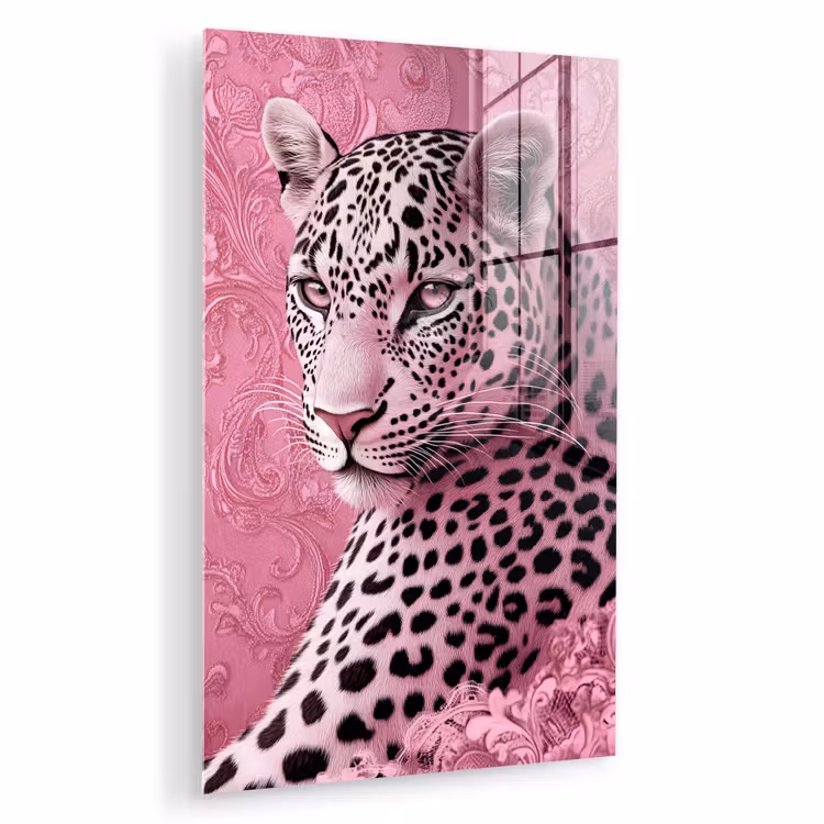 Glas schilderij - Panter - Luxe - Roze — 1