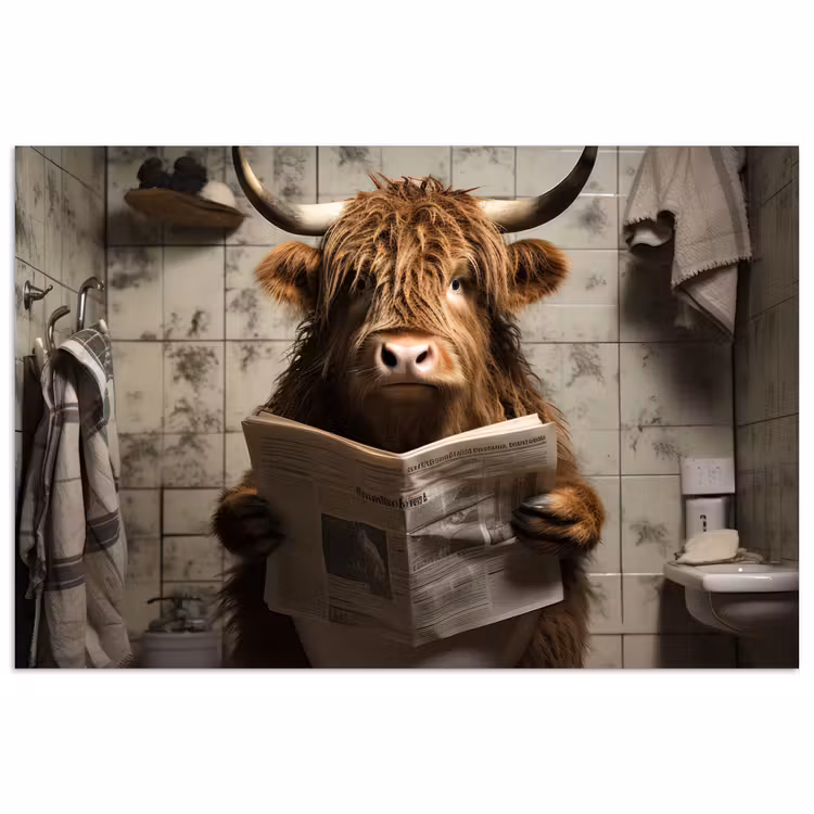 Poster - Schotse hooglander - Toilet - Krant - Badkamer — 1