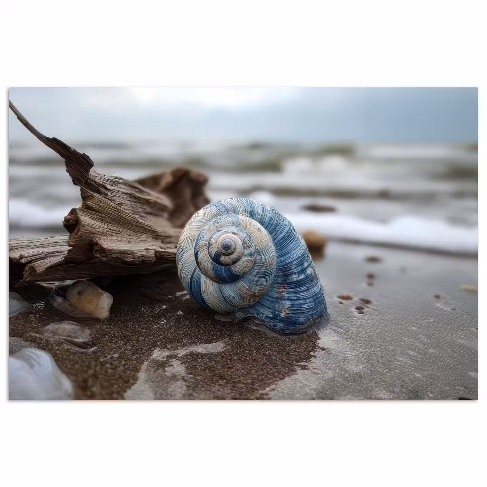 Poster - Schelp - Strand - Blauw - Zee — 1