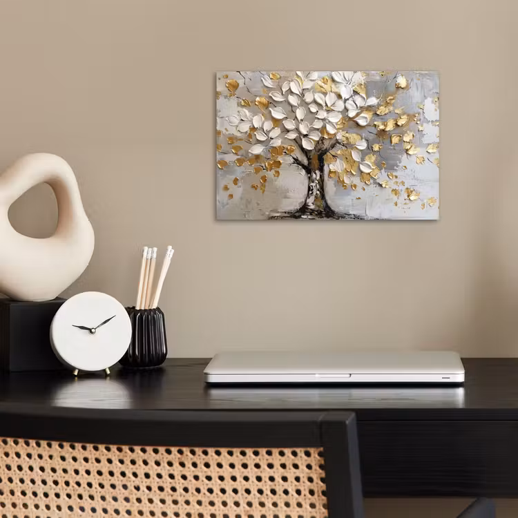 Poster - Boom - Beige - Grijs - Goud - Abstract — 2