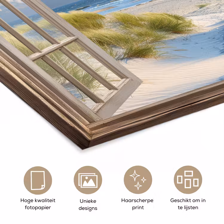 Poster - Doorkijk - Strand - Raam - Duinen - Zee — 5