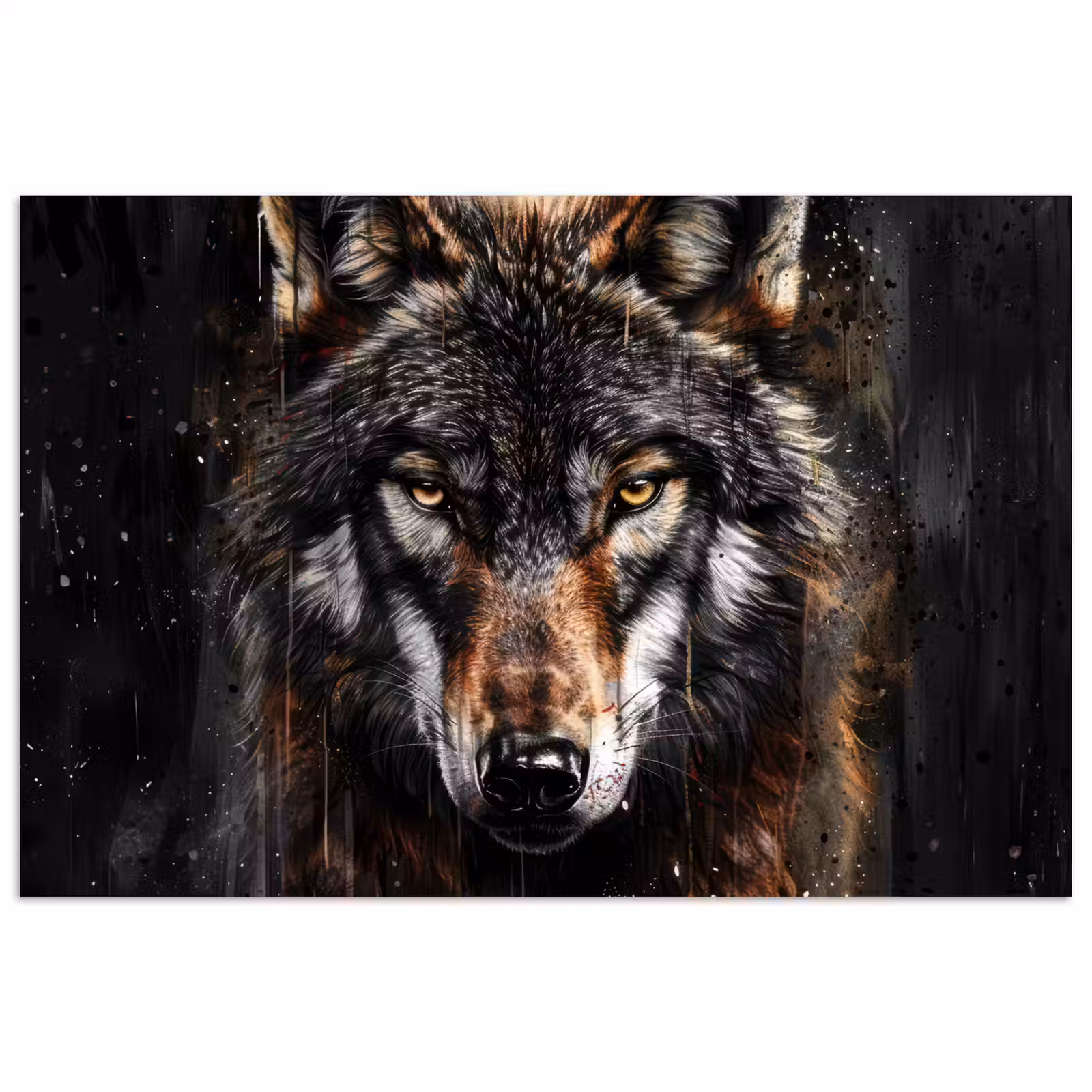 Poster - Dieren - Wolf - Portret - Zwart - Bruin — 1