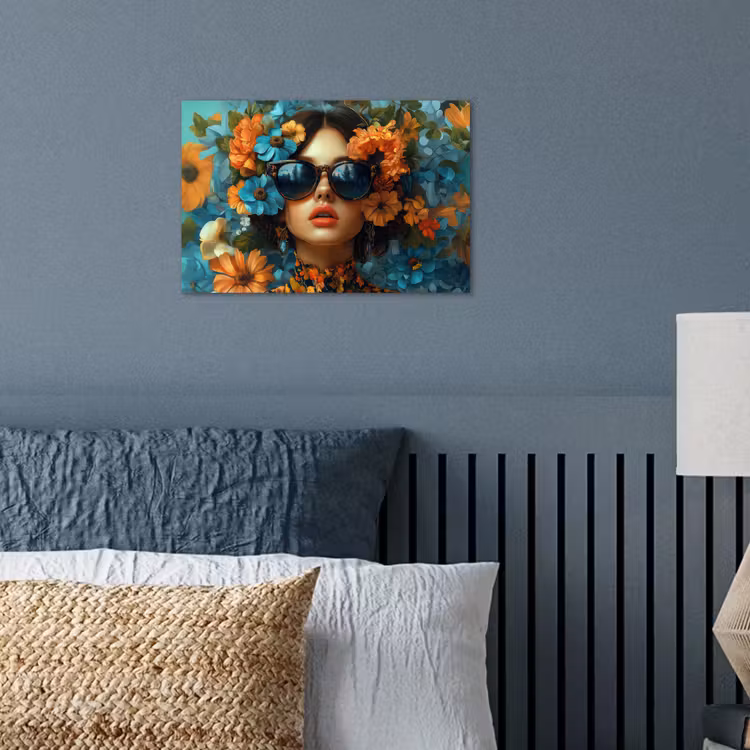 Poster - Vrouw - Bloemen - Oranje - Blauw - Modern — 3