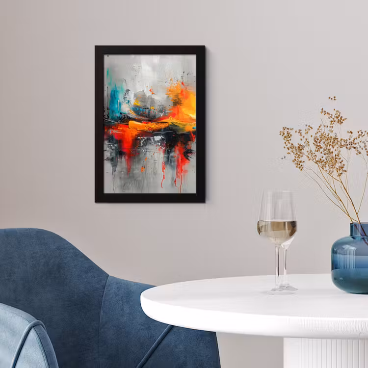 Poster met lijst - Moderne kunst - Oranje - Grijs - Abstract — 2